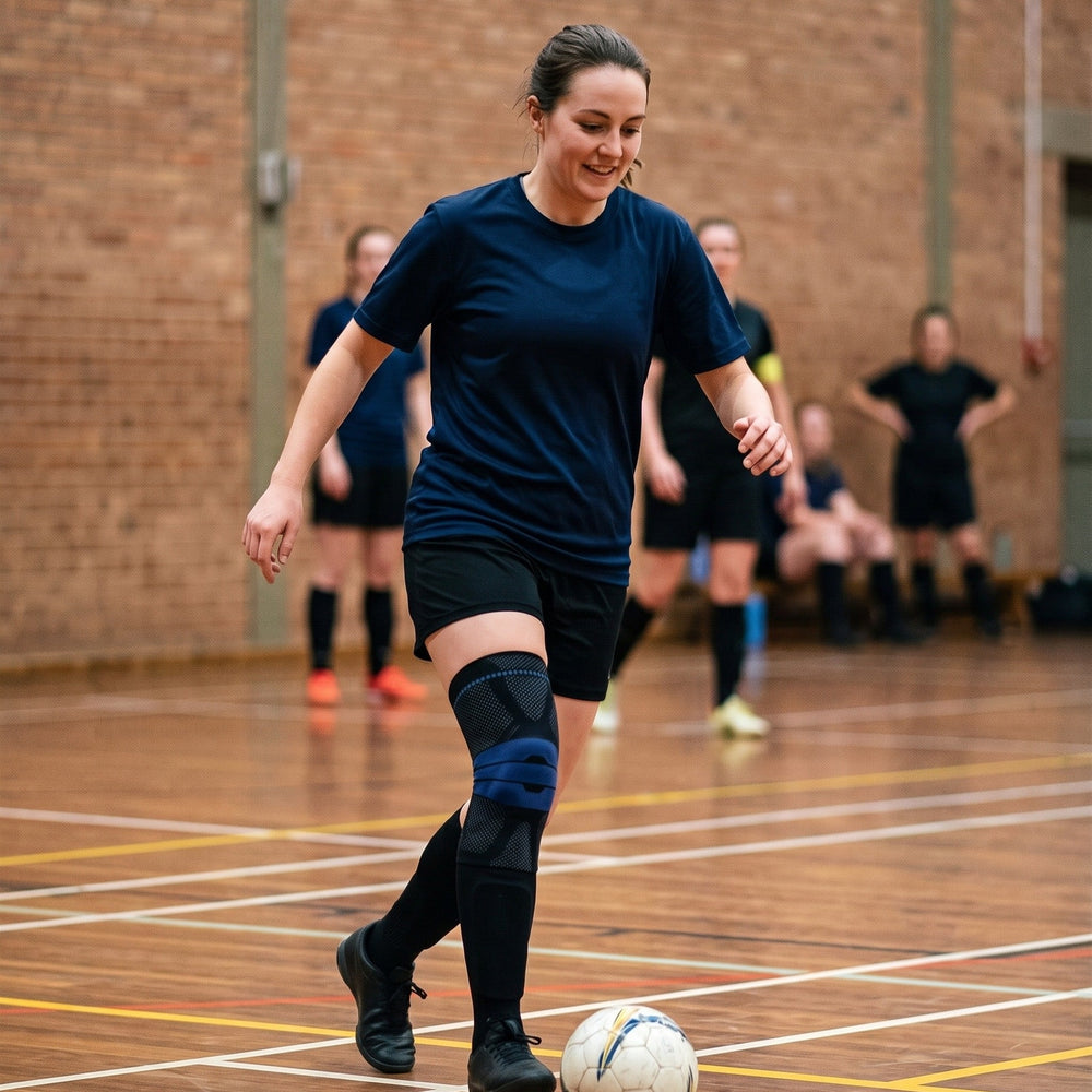 Joueuse de futsal avec la genouillère Vonoa